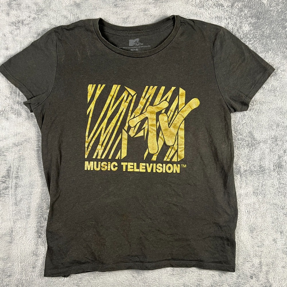 MTV T Shirt Womens Medium Black Music Television Graphic Print Cotton Round Neck